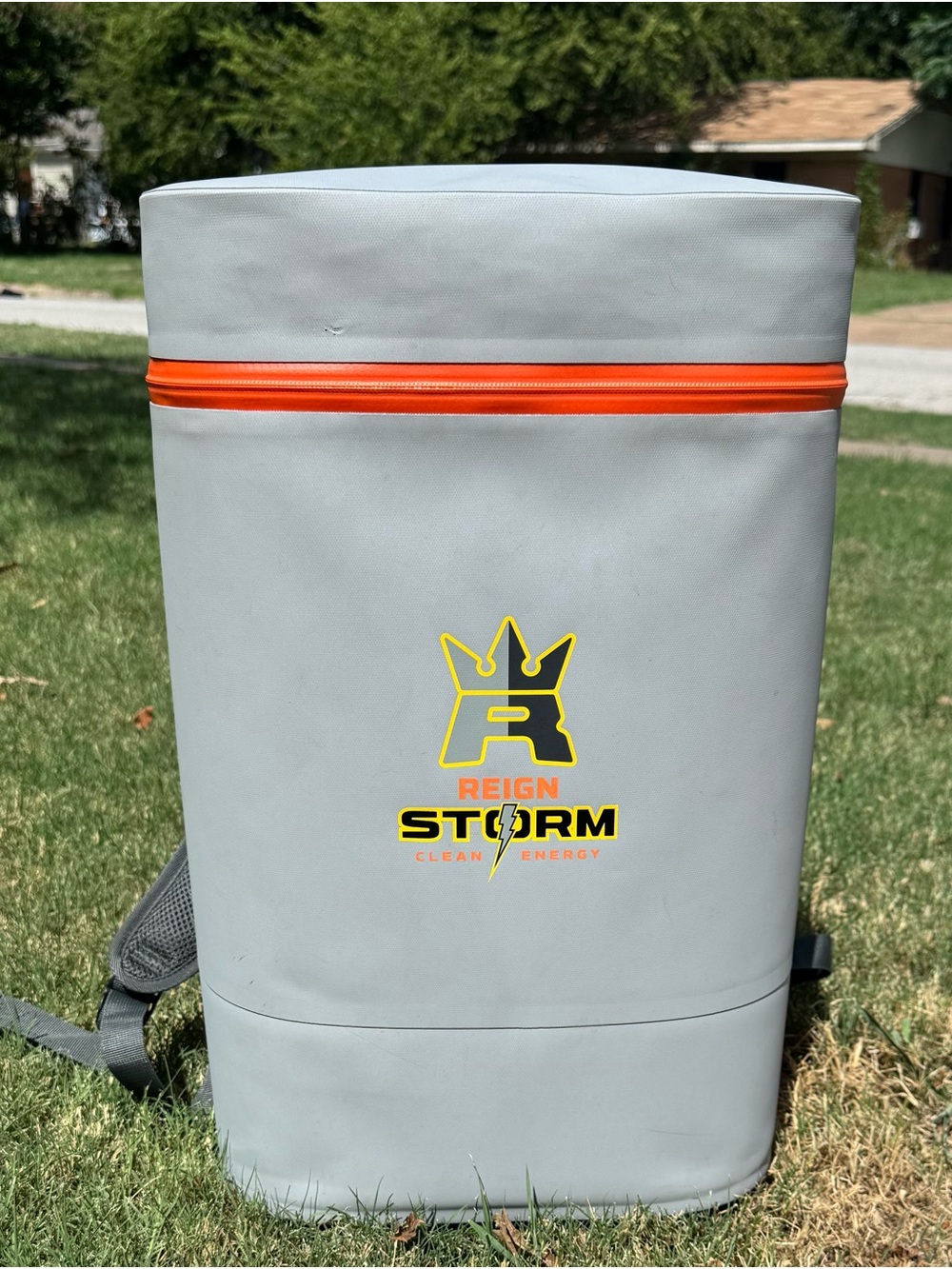 Reign Light Gray Cooler Backpack with Orange Zipper